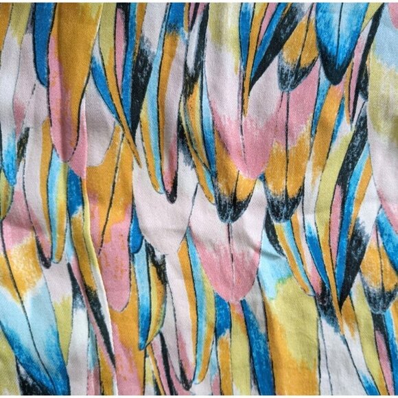 Anthropologie HYPE 100% Silk Yellow Feather Print Summer Boho Mini Dress Size 2 - Picture 2 of 8